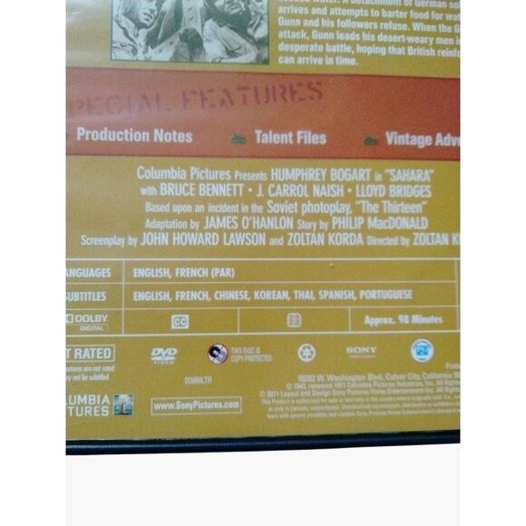 Sahara WWII DVD Humphrey Bogart Columbia Drama Classics Action Film - Picture 4 of 8